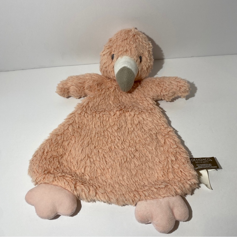 Demdaco Pink Flamingo Baby Lovey Security Blanket 12" Baby Rattle Plush Toy